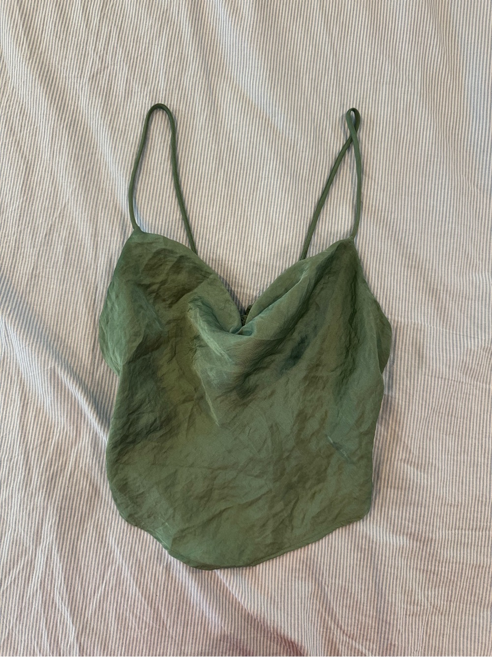 Olive Green Satin Cowl Neck Camisole Top